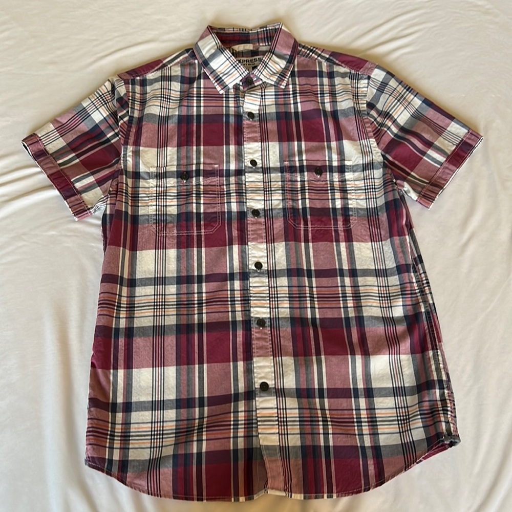 Express Men's Plaid Casual Button Down Shirt